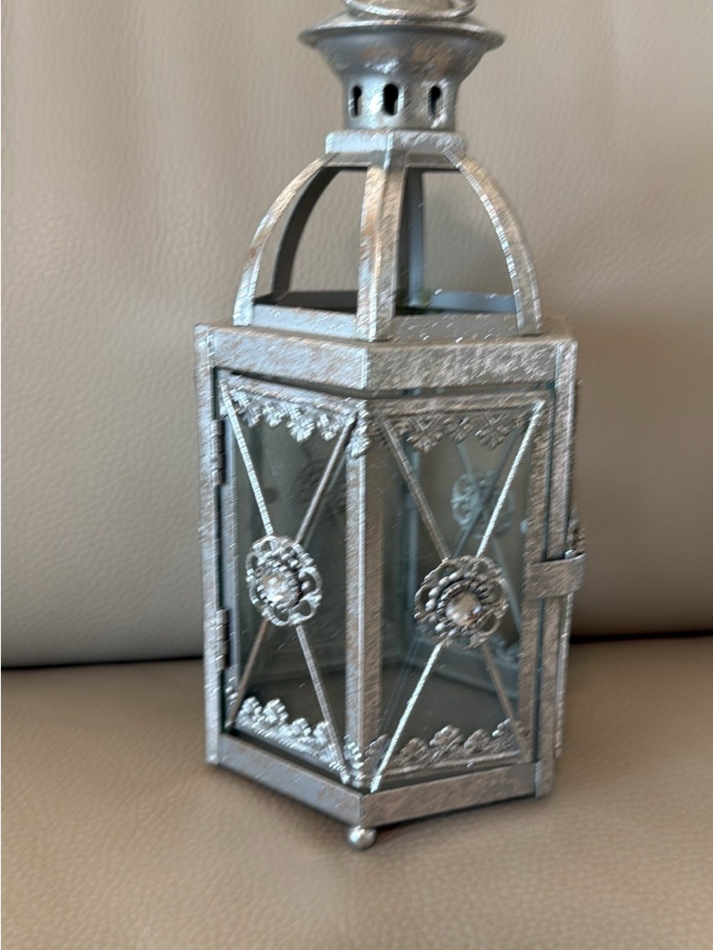 Silver Decorative Metal Lantern Home Accents rhinestone candle holder